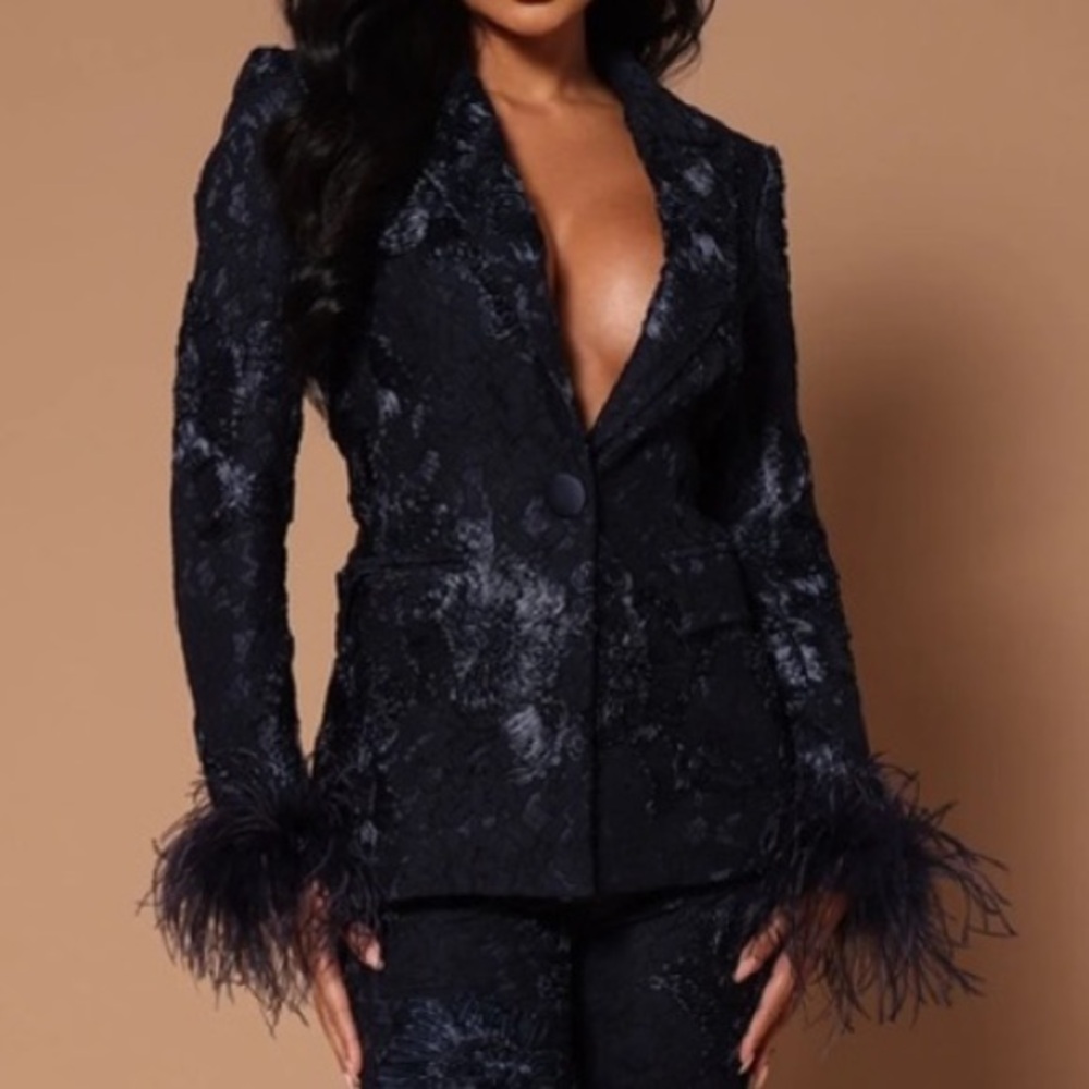 Fashion Nova Katrina feather trim lace blazer